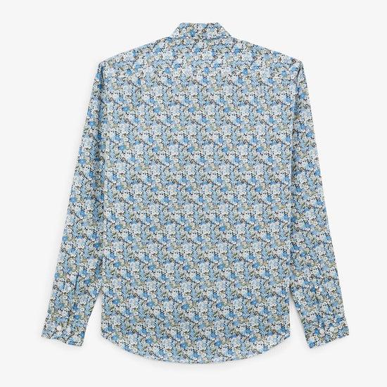 Serge Blanco Chemise Bleu Pacific à Manches Longues En Tissu Fleuri