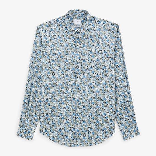 serge blanco Chemise bleu pacific à manches longues en tissu fleuri