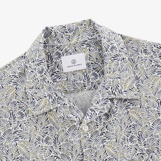 Serge Blanco Chemise Caracas Imprimé Feuillage Bleu Nuage