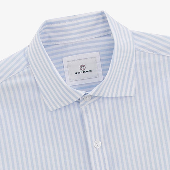 Serge Blanco Chemise Charles à Rayures Bâton Bleu Ciel