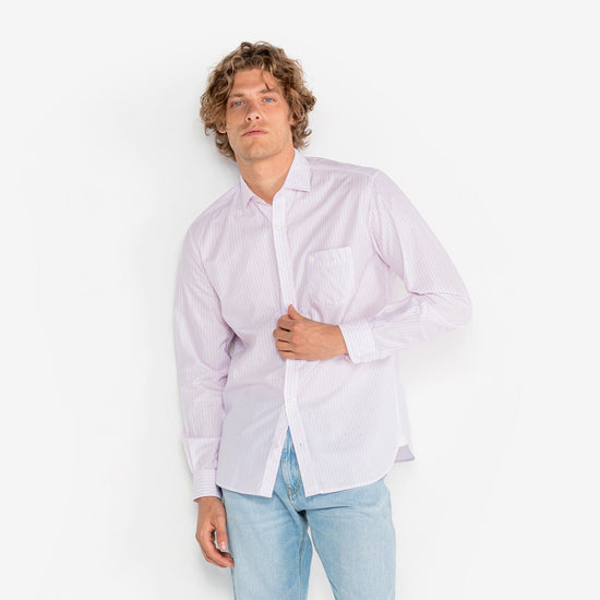 Serge Blanco Chemise Charles à Rayures Bâton Rose Lilas