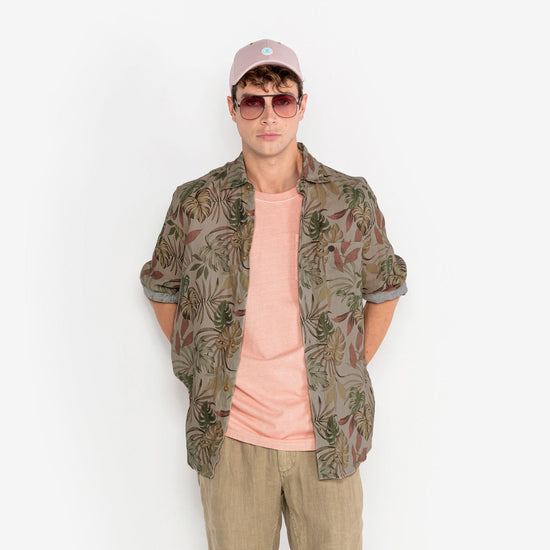 Serge Blanco Chemise Charles En Lin à Motif Jungle Camel