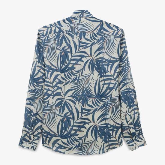 Serge Blanco Chemise Charles En Lin à Motifs Feuilles Bleu Denim