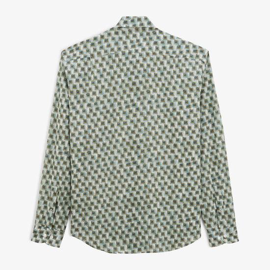 Serge Blanco Chemise Charles Imprimé Carrés Vert Amande