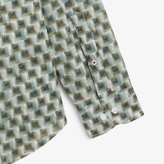 Serge Blanco Chemise Charles Imprimé Carrés Vert Amande