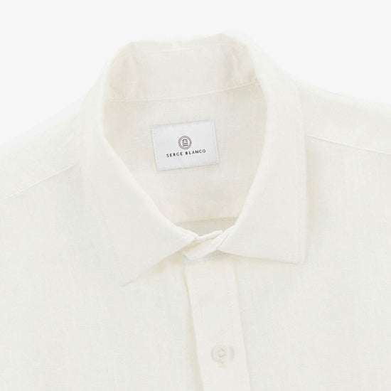 Serge Blanco Chemise Charles Manches Courtes En Lin Blanche