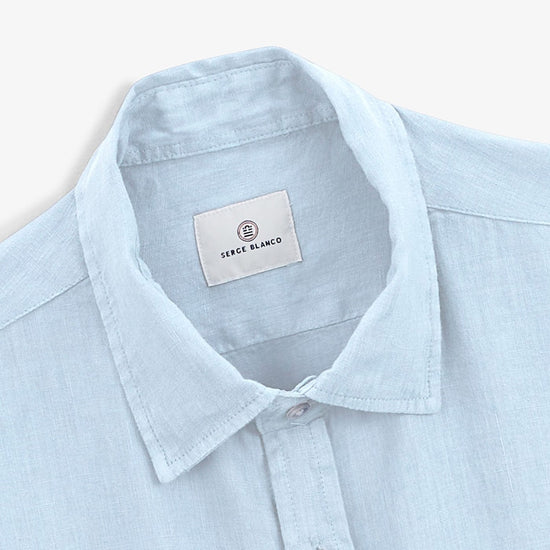 Serge Blanco Chemise Charles Manches Courtes En Lin Bleu Ciel
