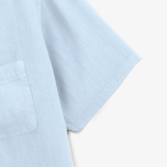 Serge Blanco Chemise Charles Manches Courtes En Lin Bleu Ciel