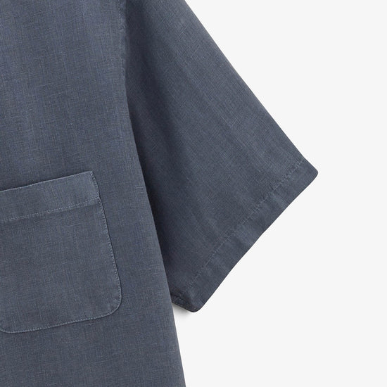 Serge Blanco Chemise Charles Manches Courtes En Lin Bleu Denim