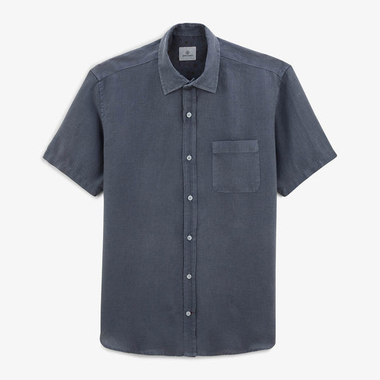 serge blanco Chemise Charles manches courtes en lin bleu denim