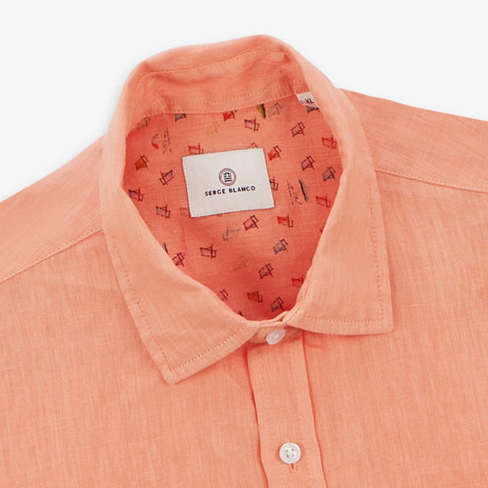 Serge Blanco Chemise Charles Manches Courtes En Lin Orange Corail