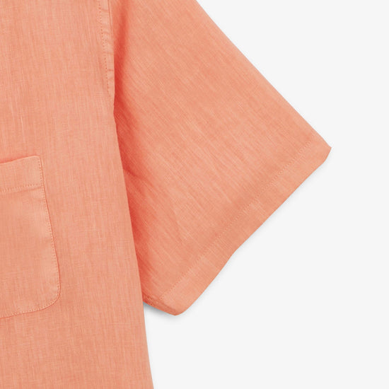 Serge Blanco Chemise Charles Manches Courtes En Lin Orange Corail
