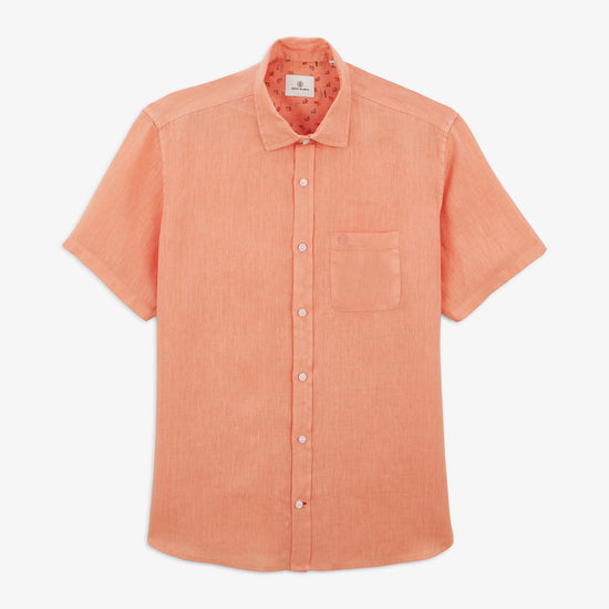 serge blanco Chemise Charles manches courtes en lin orange corail