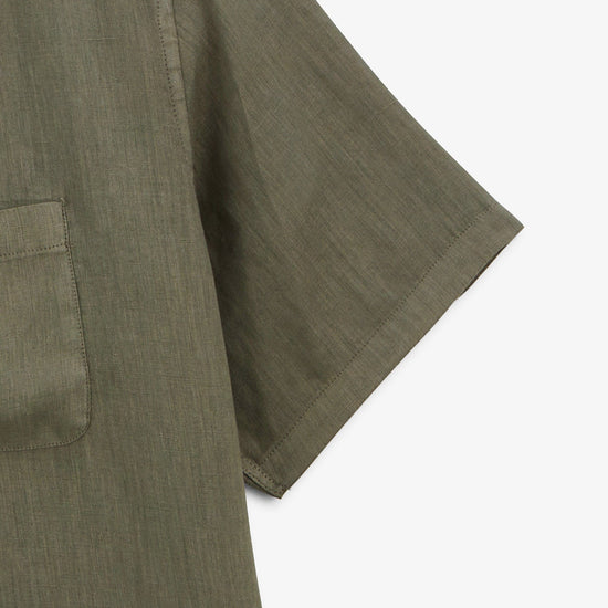 Serge Blanco Chemise Charles Manches Courtes En Lin Vert Militaire