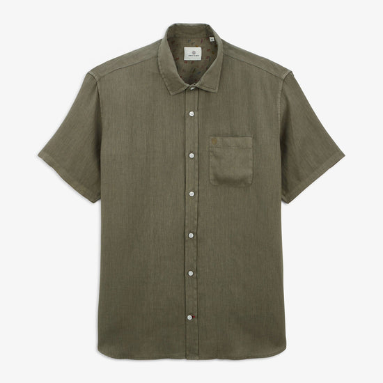 serge blanco Chemise Charles manches courtes en lin vert militaire