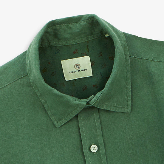 Serge Blanco Chemise Charles Manches Courtes En Lin Vert Mint
