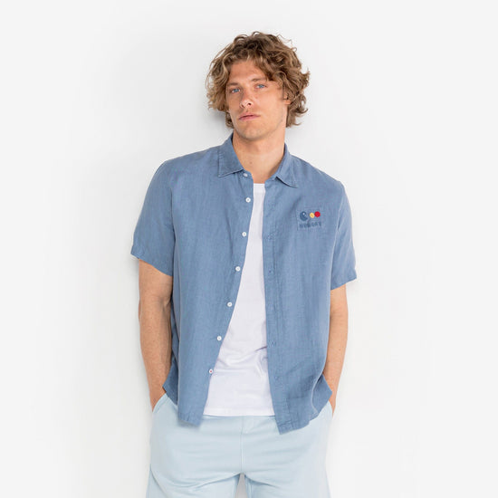 Serge Blanco Chemise Clovis Avec Broderie Arcade Bleu Nuage