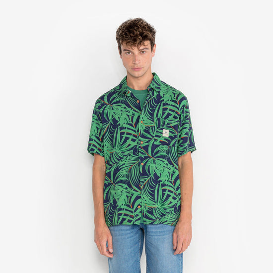 Serge Blanco Chemise Clovis Motif Feuillage Vert Mint