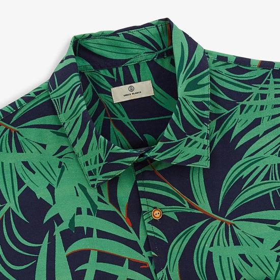 Serge Blanco Chemise Clovis Motif Feuillage Vert Mint
