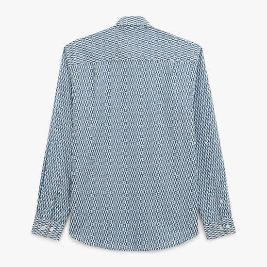 Serge Blanco Chemise Imprimé Géométrique Bleu Aviateur