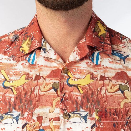 Serge Blanco Chemise Manches Courtes Imprimée Brique