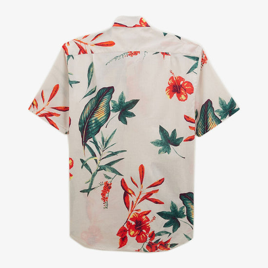 Serge Blanco Chemise Manches Courtes Regular Imprimé Hibiscus Blanc Off-white
