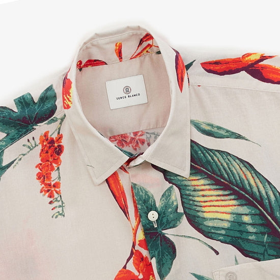 Serge Blanco Chemise Manches Courtes Regular Imprimé Hibiscus Blanc Off-white