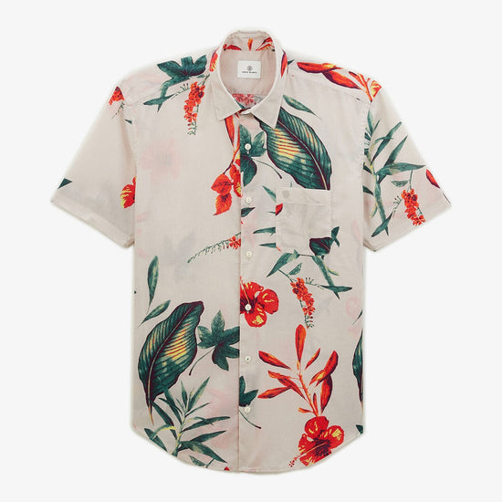 serge blanco Chemise manches courtes regular imprimé hibiscus blanc off-white
