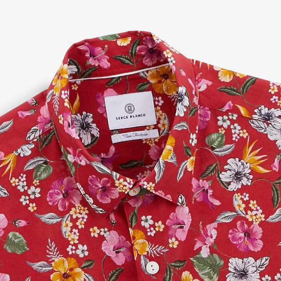 Serge Blanco Chemise Manches Courtes Regular Rouge Imprimé Fleurs