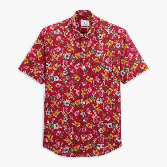 serge blanco Chemise manches courtes regular rouge imprimé fleurs