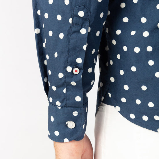 Serge Blanco Chemise Manches Longues à Pois Bleu Foncé