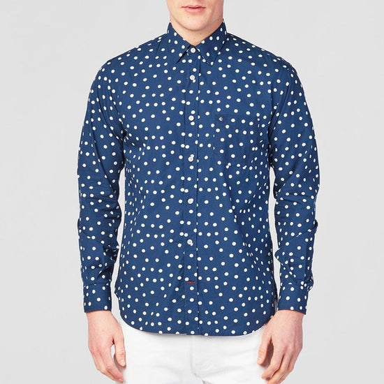 serge blanco Chemise manches longues à pois bleu foncé