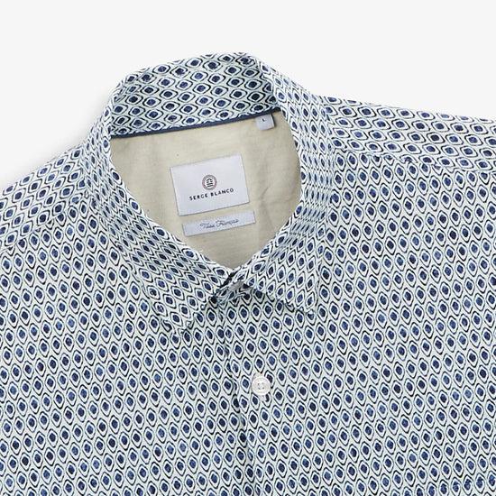 Serge Blanco Chemise Regular Bleu Aviateur Imprimé Tribal