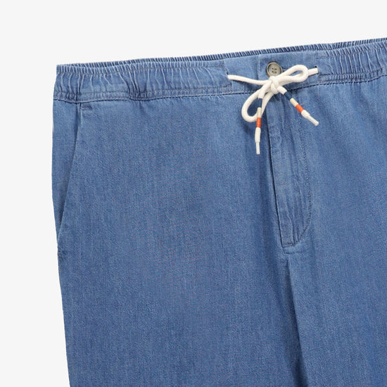 Serge Blanco Chino 738 Chambray Tapered Taille élastiquée Bleu Denim