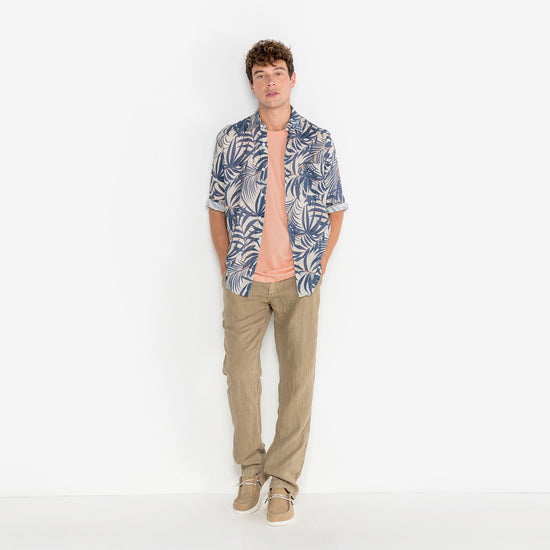 Serge Blanco Chino 743 Taille élastiquée En Lin Vert Teck