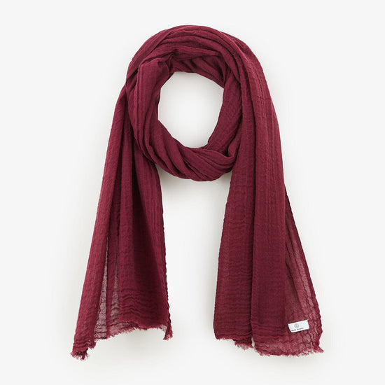 serge blanco Écharpe fine en laine gaufrée unie rouge bordeaux