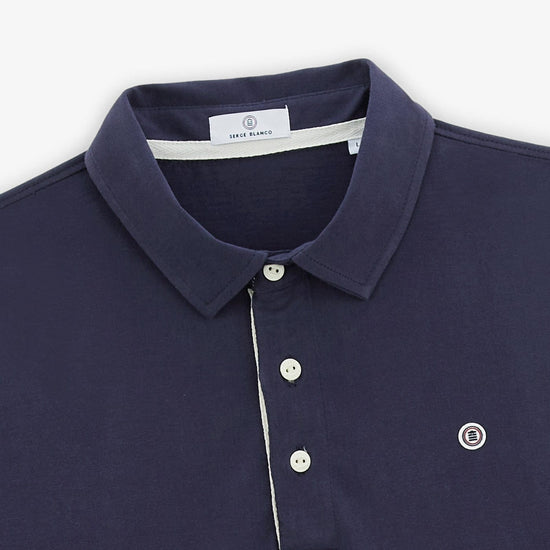 Serge Blanco Maillot Rugby Manches Courtes Lyes En Jersey Bleu Nuit