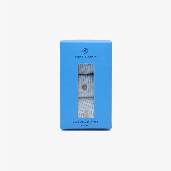 Serge Blanco Pack 3 Paires De Chaussettes Longues Unies Bleu Ciel