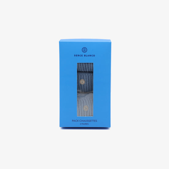Serge Blanco Pack 3 Paires De Chaussettes Longues Unies Bleu Nuage