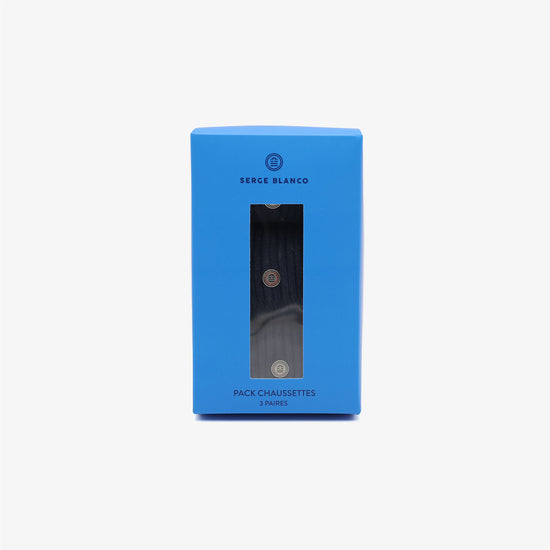 Serge Blanco Pack 3 Paires De Chaussettes Longues Unies Bleu Nuit