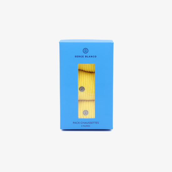 Serge Blanco Pack 3 Paires De Chaussettes Longues Unies Jaune Citron