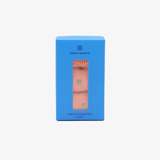 Serge Blanco Pack 3 Paires De Chaussettes Longues Unies Orange Corail