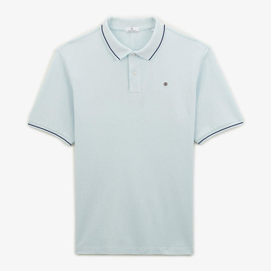 serge blanco Polo maille piquée avec liseré bleu nuage