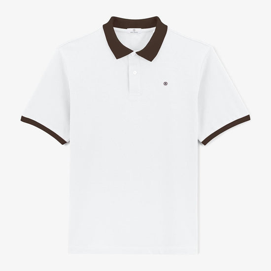 serge blanco Polo maille piquée blanc col contrastant