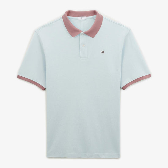 serge blanco Polo maille piquée col contrastant bleu nuage