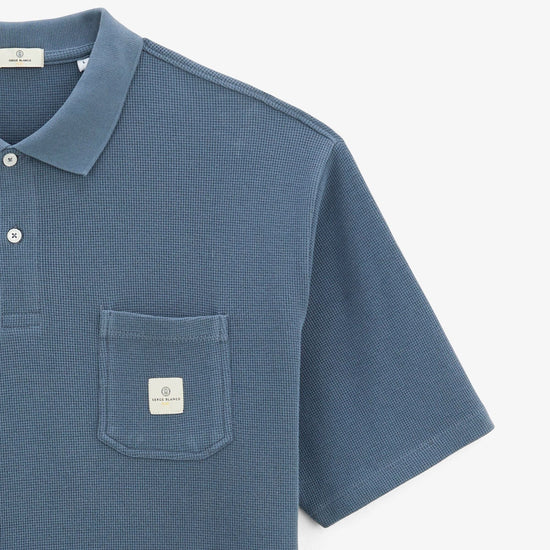 Serge Blanco Polo Manches Courtes Logan Gaufrette Bleu Denim