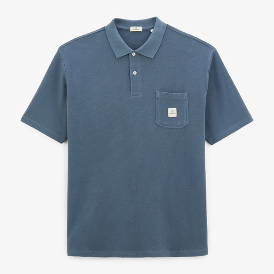 serge blanco Polo manches courtes Logan gaufrette bleu denim