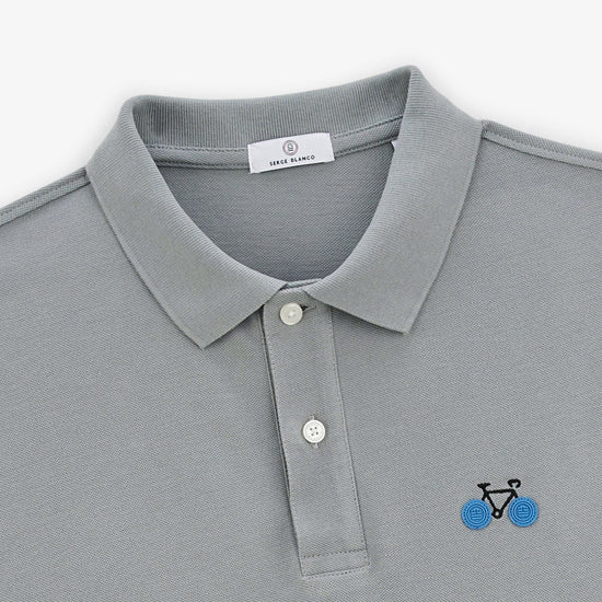 Serge Blanco Polo Manches Courtes Piqué Labby Broderie Vélo Gris Ardoise