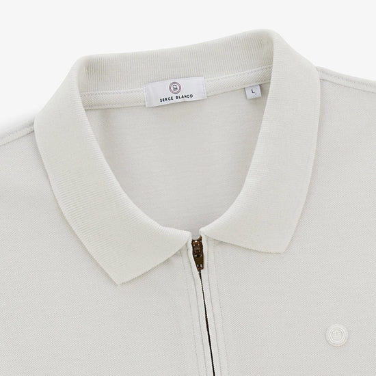 Serge Blanco Polo Manches Courtes Piqué Lino Col Zippé Blanc
