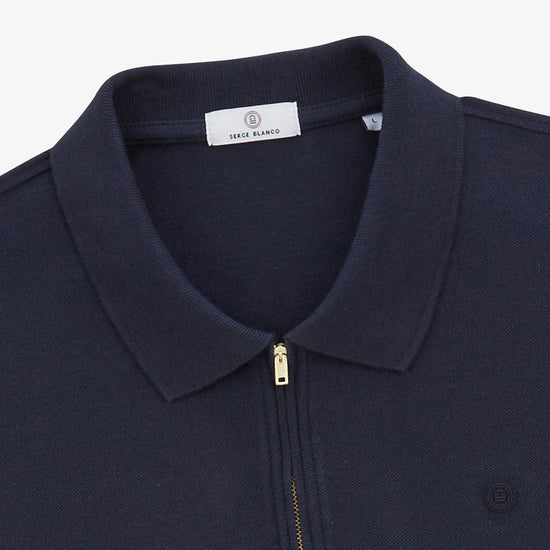 Serge Blanco Polo Manches Courtes Piqué Lino Col Zippé Dark Navy